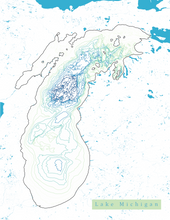 Load image into Gallery viewer, Lake Michigan Map Print - Bathymetry Map