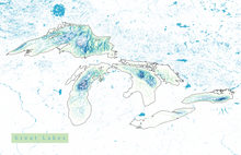 Load image into Gallery viewer, Great Lakes Map Print - Bathymetry Map
