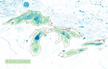 Load image into Gallery viewer, Great Lakes Map Print - Bathymetry Map