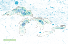 Load image into Gallery viewer, Great Lakes Map Print - Bathymetry Map