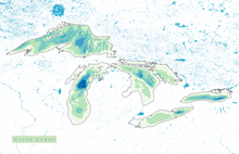 Load image into Gallery viewer, Great Lakes Map Print - Bathymetry Map