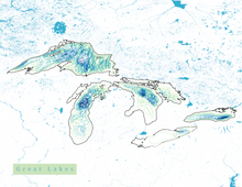 Load image into Gallery viewer, Great Lakes Map Print - Bathymetry Map