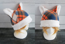 Load image into Gallery viewer, Orange-Blue Plaid Cat Fleece Hat - Sherpa Hat