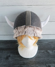 Load image into Gallery viewer, Rabbit Fur Vikings Helmet Fleece Hat