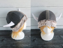 Load image into Gallery viewer, Rabbit Fur Vikings Helmet Fleece Hat