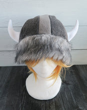 Load image into Gallery viewer, Wolf Fur Vikings Helmet Fleece Hat