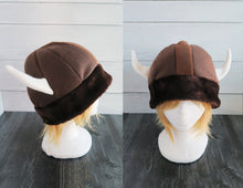 Load image into Gallery viewer, Brown Bear Fur Vikings Helmet Fleece Hat