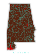Load image into Gallery viewer, Alabama State Map Print