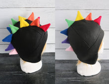 Load image into Gallery viewer, Rainbow Dragon Fleece Hat - 2 Spike Row / Black on SALE