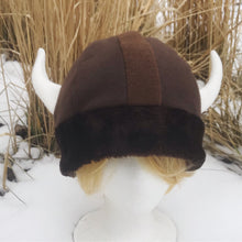 Load image into Gallery viewer, Brown Bear Fur Vikings Helmet Fleece Hat