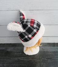 Load image into Gallery viewer, Black-Red Plaid Cat Fleece Hat - Sherpa Hat