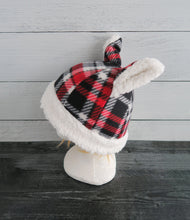 Load image into Gallery viewer, Black-Red Plaid Cat Fleece Hat - Sherpa Hat