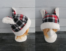 Load image into Gallery viewer, Black-Red Plaid Cat Fleece Hat - Sherpa Hat