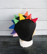 Load image into Gallery viewer, Rainbow Dragon Fleece Hat - 2 Spike Row / Black on SALE
