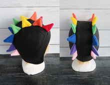 Load image into Gallery viewer, Rainbow Dragon Fleece Hat - 2 Spike Row / Black on SALE