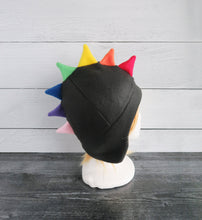 Load image into Gallery viewer, Rainbow Dragon Fleece Hat - 2 Spike Row / Black on SALE