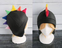Load image into Gallery viewer, Rainbow Dragon Fleece Hat - 2 Spike Row / Black on SALE