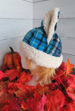 Load image into Gallery viewer, Blue-Black Plaid Cat Fleece Hat - Sherpa Hat