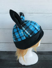 Load image into Gallery viewer, Blue-Black Plaid Cat Fleece Hat - Sherpa Hat