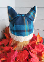 Load image into Gallery viewer, Blue-Orange Plaid Cat Fleece Hat - Sherpa Hat