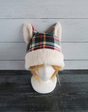 Load image into Gallery viewer, Christmas Tartan Plaid Cat Fleece Hat - Sherpa Hat