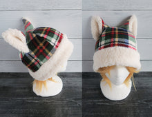 Load image into Gallery viewer, Christmas Tartan Plaid Cat Fleece Hat - Sherpa Hat
