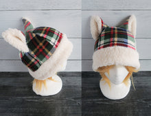 Load image into Gallery viewer, Christmas Tartan Plaid Cat Fleece Hat - Sherpa Hat