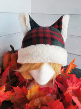 Load image into Gallery viewer, Cabin Plaid Cat Fleece Hat - Sherpa Hat