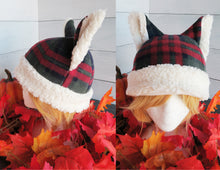 Load image into Gallery viewer, Cabin Plaid Cat Fleece Hat - Sherpa Hat