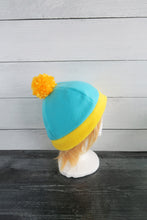 Load image into Gallery viewer, Teal and Yellow PomPom Fleece Hat