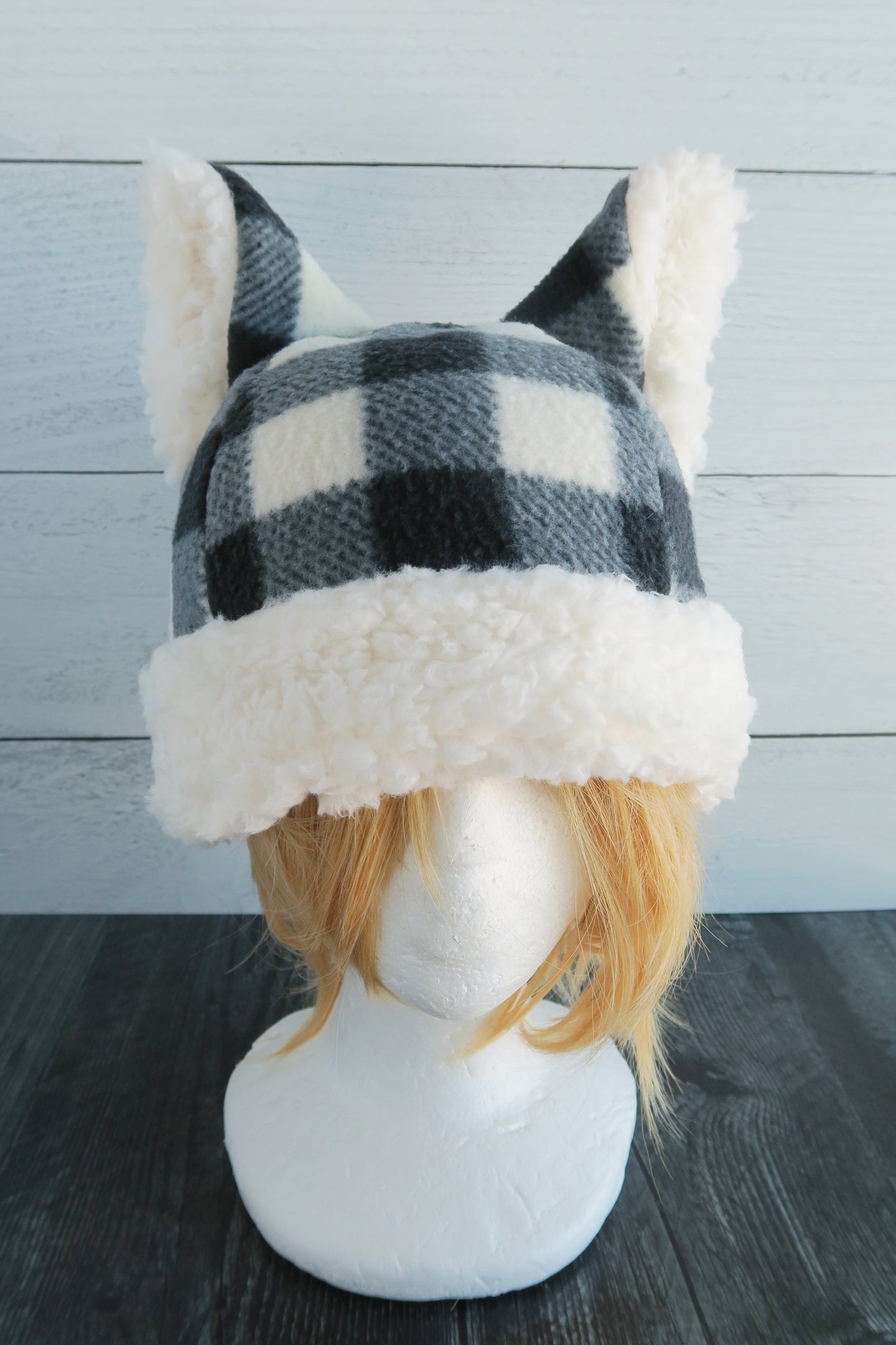 Checkered Cat Fleece Hat - Sherpa Hat