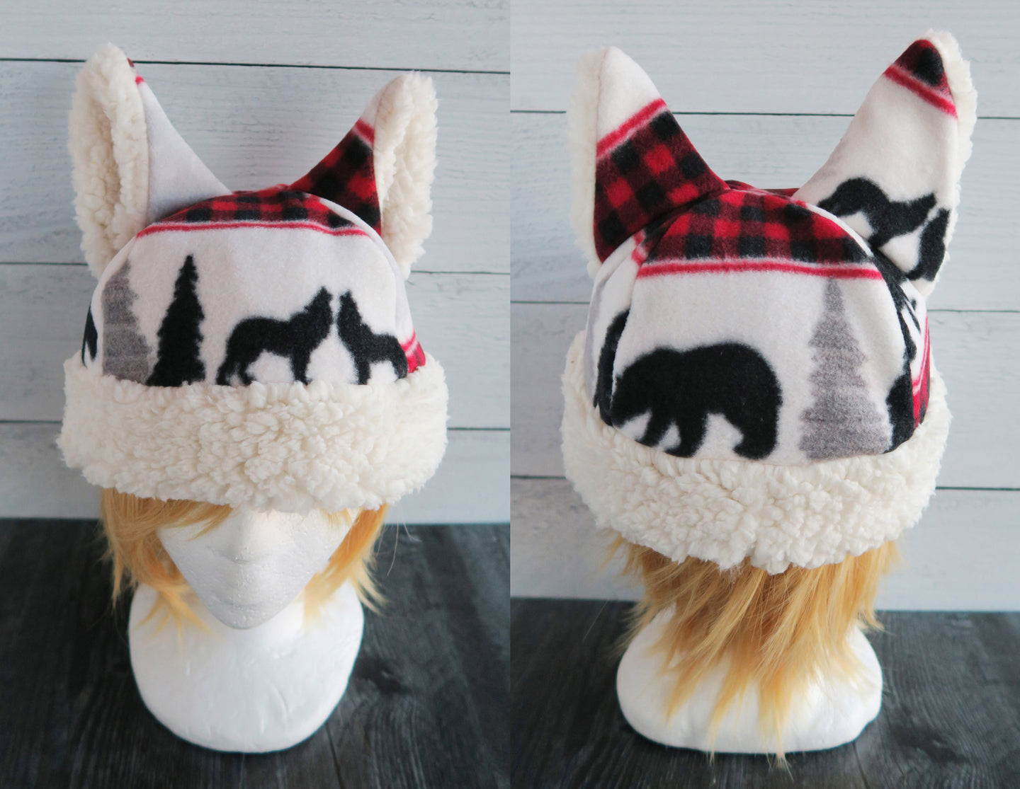 Winter Bear Cat Hat - Winter Wolf Cat Fleece Hat - Sherpa Hat