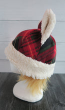 Load image into Gallery viewer, Christmas Cabin Plaid Cat Fleece Hat - Sherpa Hat