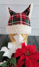 Load image into Gallery viewer, Christmas Plaid Cat Fleece Hat - Sherpa Hat