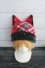 Load image into Gallery viewer, Red Traditional Plaid Christmas Cat Fleece Hat - Sherpa Hat