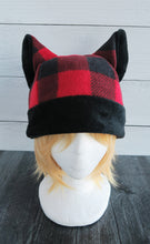 Load image into Gallery viewer, Buffalo Plaid Cat Fleece Hat - Sherpa Hat
