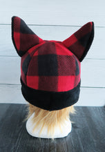 Load image into Gallery viewer, Buffalo Plaid Cat Fleece Hat - Sherpa Hat