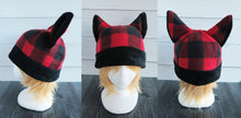 Load image into Gallery viewer, Buffalo Plaid Cat Fleece Hat - Sherpa Hat