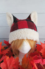 Load image into Gallery viewer, Buffalo Plaid Cat Fleece Hat - Sherpa Hat