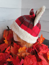 Load image into Gallery viewer, Red Plaid Cat Fleece Hat - Sherpa Hat
