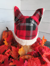 Load image into Gallery viewer, Red Plaid Cat Fleece Hat - Sherpa Hat