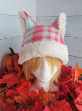 Load image into Gallery viewer, Cotton Candy Plaid Cat Fleece Hat - Sherpa Hat