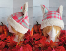 Load image into Gallery viewer, Cotton Candy Plaid Cat Fleece Hat - Sherpa Hat
