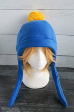 Load image into Gallery viewer, Blue and Yellow PomPom  Fleece Hat