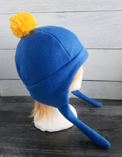 Load image into Gallery viewer, Blue and Yellow PomPom  Fleece Hat