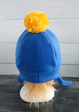 Load image into Gallery viewer, Blue and Yellow PomPom  Fleece Hat