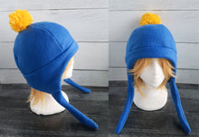 Load image into Gallery viewer, Blue and Yellow PomPom  Fleece Hat
