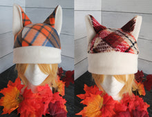 Load image into Gallery viewer, Orange-Blue OR Red-Brown Plaid Cat Fleece Hat