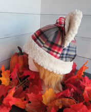 Load image into Gallery viewer, Gray-Red Plaid Cat Fleece Hat - Sherpa Hat