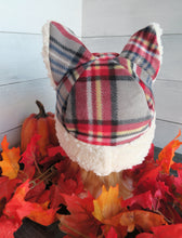 Load image into Gallery viewer, Gray-Red Plaid Cat Fleece Hat - Sherpa Hat

